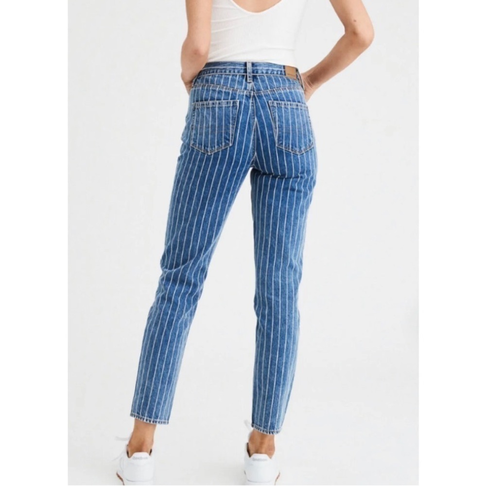 American Eagle Mom Jeans Womens 2 Reg Blue White Stripe - Picture 2 of 11
